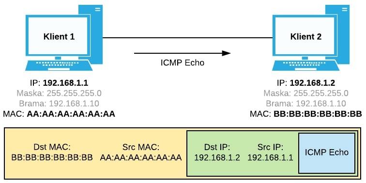 Kompletny pakiet ICMP Echo od Klienta 1 do Klienta 2