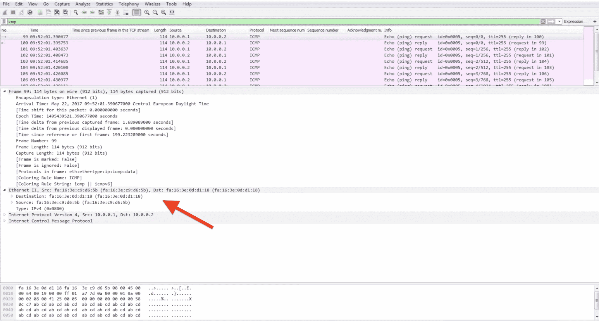 Przechwyt ramek z Wireshark’a.