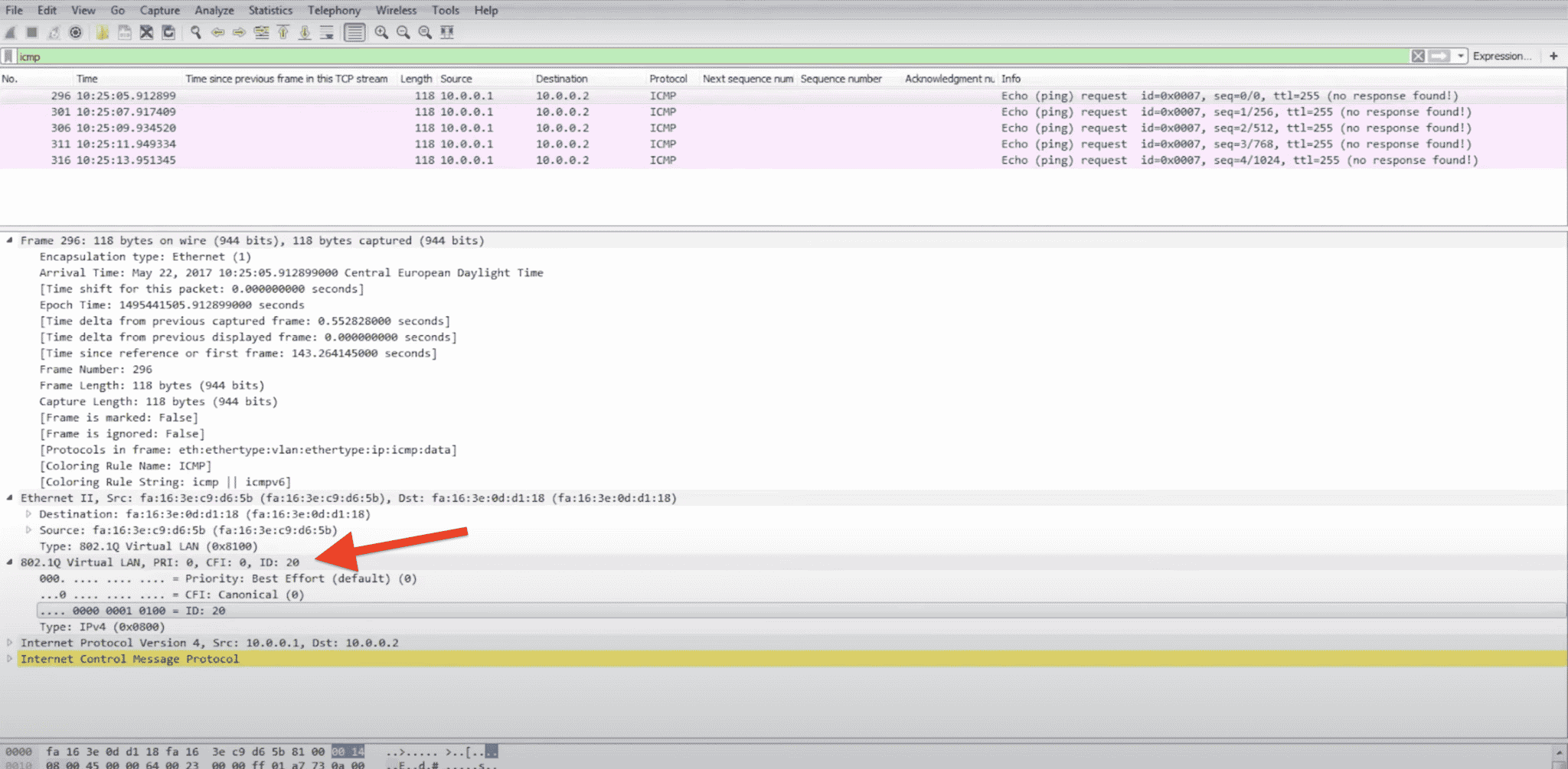 Przechwyt ramek z Wireshark’a.