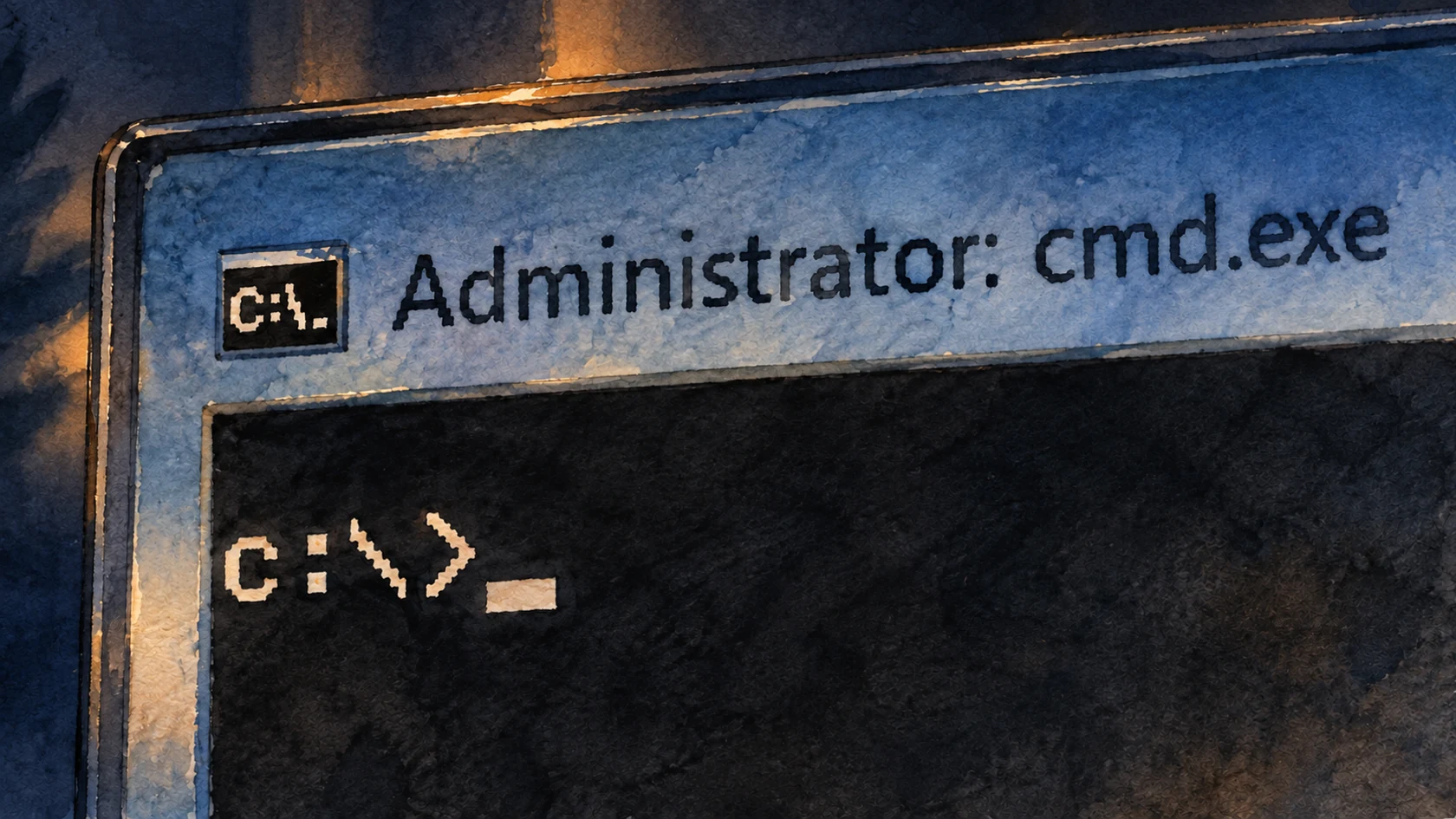Ilustracja tuszem i akwarelą na podstawie oryginalnej okładki: Konfiguracja i troubleshooting klienta Wi-Fi z wiersza poleceń